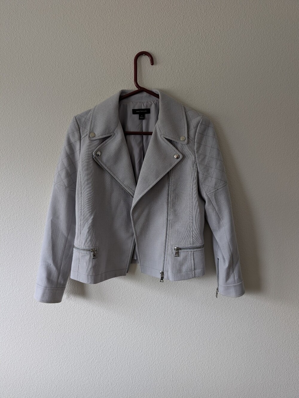 Ann Taylor Light Gray Quilted Moto Blazer Size XS